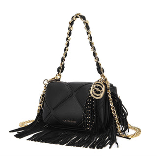 Isabel – Borsa a spalla piccola con frange Black
