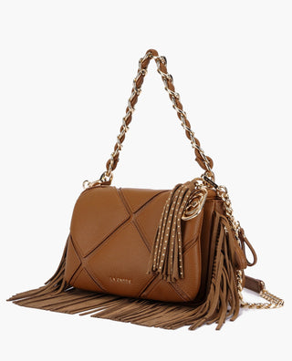 Isabel – Borsa a spalla grande con frange Cuoio
