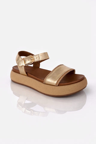Sandalo con platform in pelle Platino