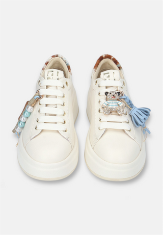 Sneaker Gio+ Oliva/Giulia in pelle Latte con Orsetto