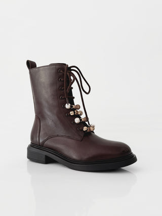 ELODIE – Stivaletto in pelle Testa di Moro con accessorio