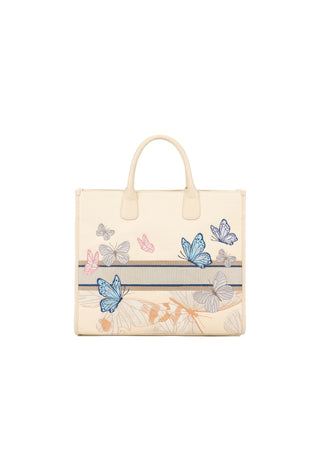 Borsa a Mano Tote Braccialini Jacquard Beige Butterfly