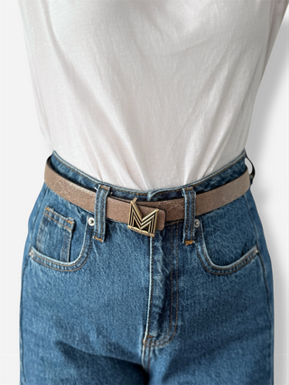 ME BELT 156 SH – Taupe / Black / Ottone