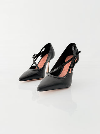 Annecy - Décolleté con fiocco glossy in nappa nera