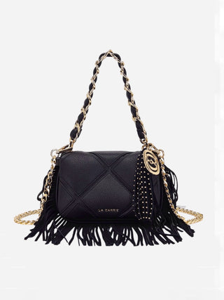 Isabel – Borsa a spalla piccola con frange Black