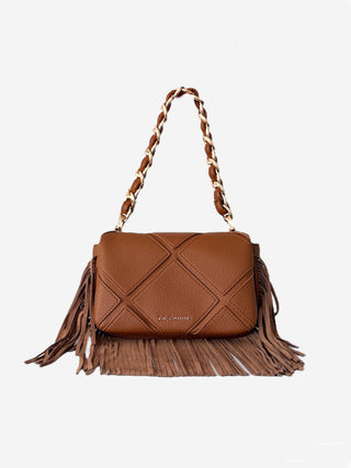 Isabel – Borsa a spalla piccola con frange Cuoio