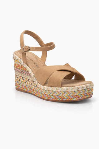 Zeppa incrocio in corda multicolore in suede Beige
