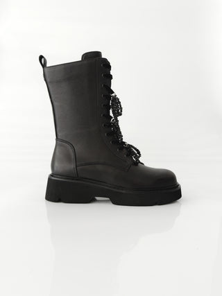 LOUISE – Stivaletto in pelle Nero con fiocchi