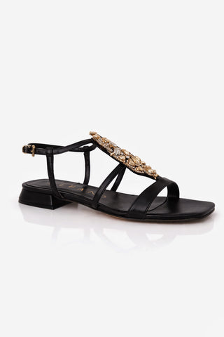 Sandalo basso Albano con Gioiello in pelle soft Nero