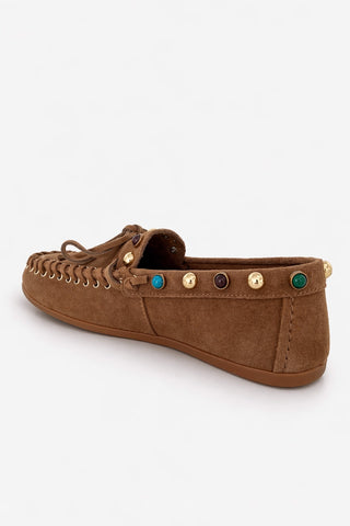 Mocassino Inuovo con borchie turchesi in suede Sigaro