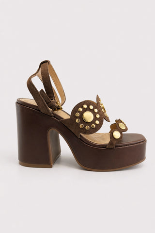 Sandalo platform Cecconello tacco/zeppa in pelle Marrone