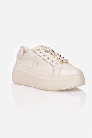 Sneaker gioiello ToscaBlu Clara con perle in pelle Beige
