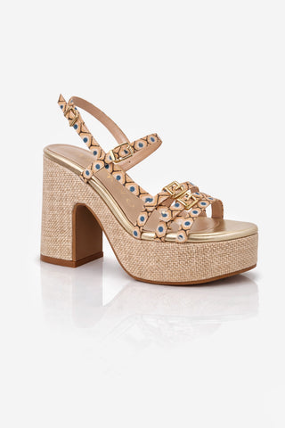Sandalo Albano con Zeppa rombi Beige/Platino