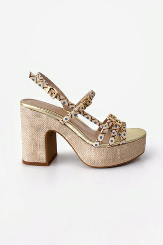 Sandalo Albano con Zeppa rombi Beige/Platino
