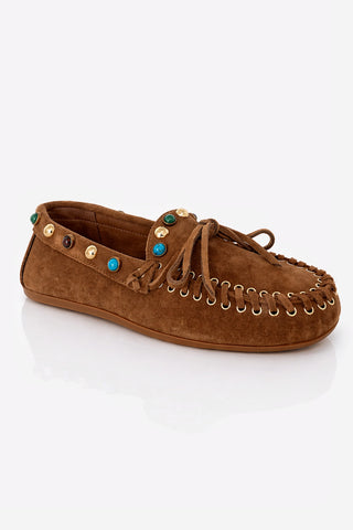 Mocassino Inuovo con borchie turchesi in suede Sigaro
