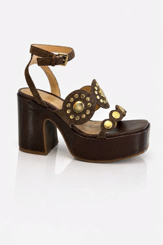 Sandalo platform tacco/zeppa in pelle Marrone