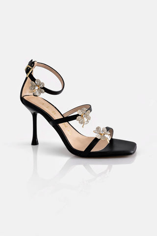 Sandalo Albano con trifoglio gioiello in pelle soft Nero