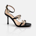 Sandalo Albano con trifoglio gioiello in pelle soft Nero
