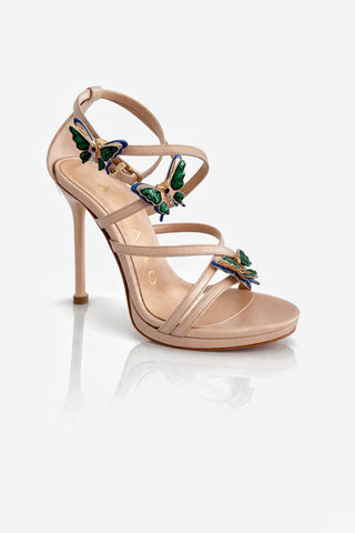Sandali con farfalle gioiello in pelle Nude