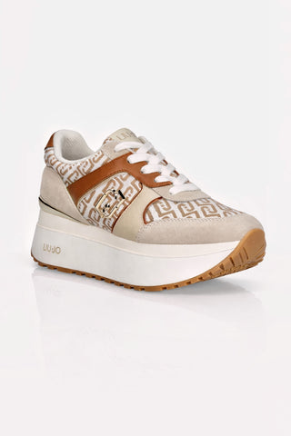 Sneaker Liu Jo Maxi Wonder Plus 02 super platform in monogram jacquard Beige