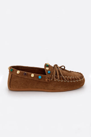 Mocassino Inuovo con borchie turchesi in suede Sigaro
