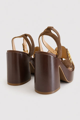 Sandalo platform Cecconello tacco/zeppa in pelle Marrone