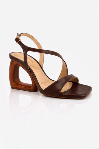 Sandalo con tacco scultura in pelle Marrone