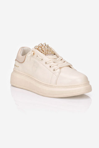 Sneaker gioiello ToscaBlu Astrid con perle in pelle beige