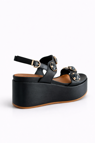 Zeppa platform AL321 con bottoni in nappa Nera