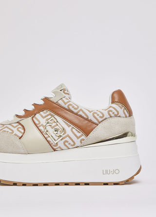 Sneaker Liu Jo Maxi Wonder Plus 02 super platform in monogram jacquard Beige