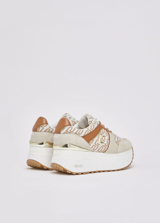 Sneaker Liu Jo Maxi Wonder Plus 02 super platform in monogram jacquard Beige