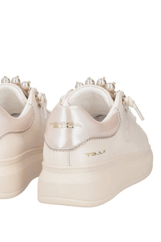 Sneaker gioiello ToscaBlu Astrid con perle in pelle beige