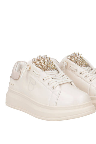 Sneaker gioiello ToscaBlu Astrid con perle in pelle beige