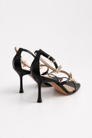 Sandalo Albano con trifoglio gioiello in pelle soft Nero