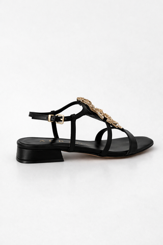Sandalo basso Albano con Gioiello in pelle soft Nero