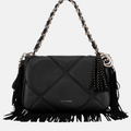 Isabel – Borsa a spalla grande con frange Black